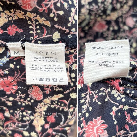 Doen‎ Thistle Top Black Multi Floral Print Size Medium Blouse Boho Long Sleeve - Picture 12 of 17